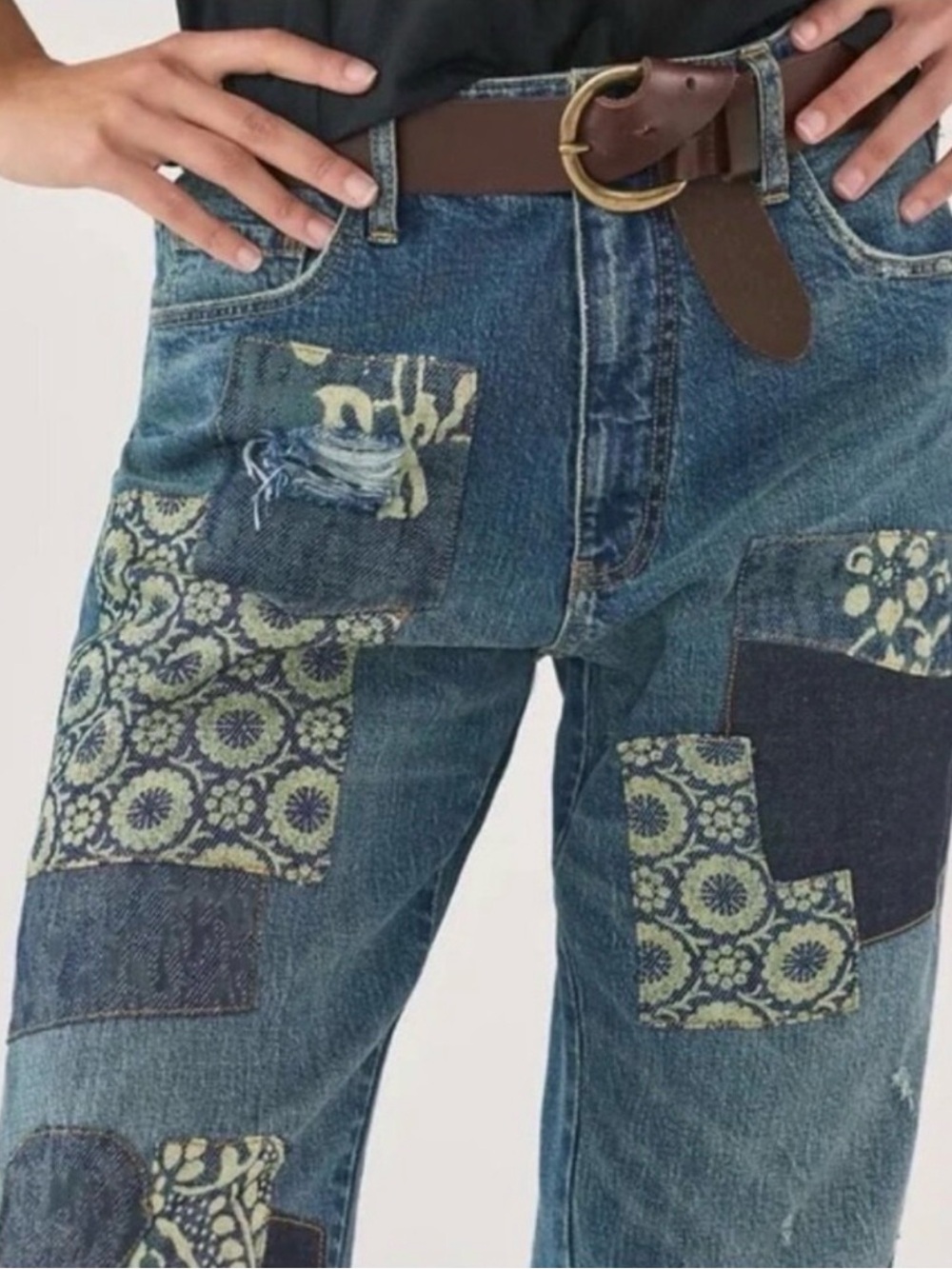 Anthropologie Pilcro The Borrowed Boyfriend Patchwork Blue Jeans Size 26 - Picture 1 of 16